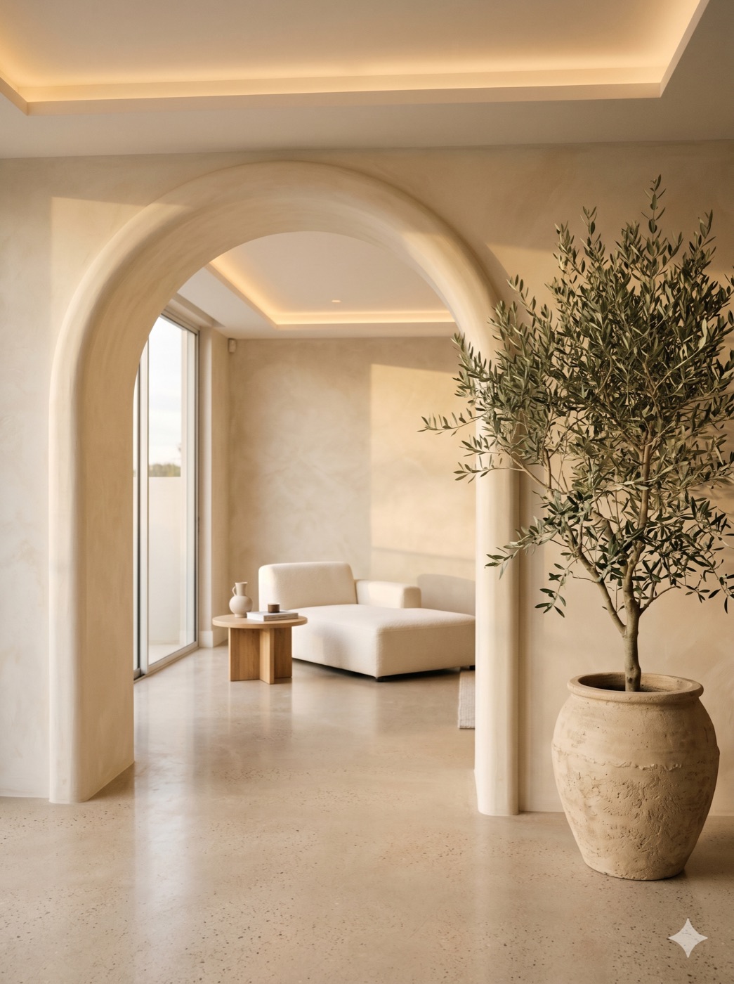 Refurbished interior with curved archway